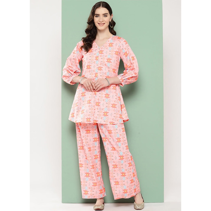 2 Pc Pink Readymade Polyester Top Set - JD986601580