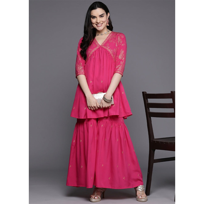 2 Pc Pink Readymade Silk Tunic Set - JD986601573