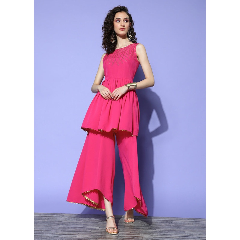 2 Pc Pink Readymade Silk Tunic Set - JD986601575