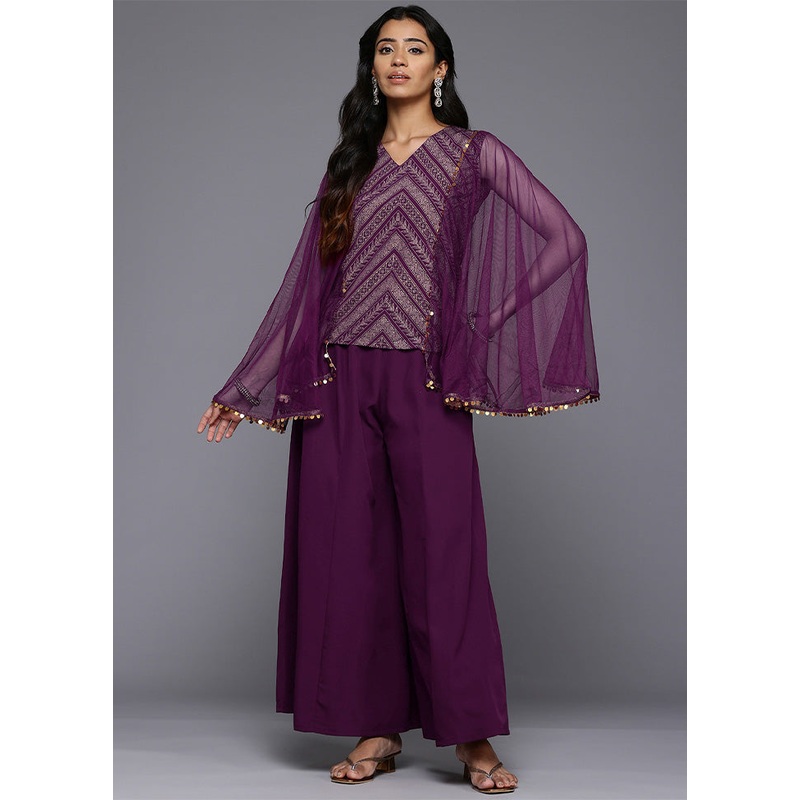2 Pc Purple Readymade Polyester Tunic Set - JD986601568