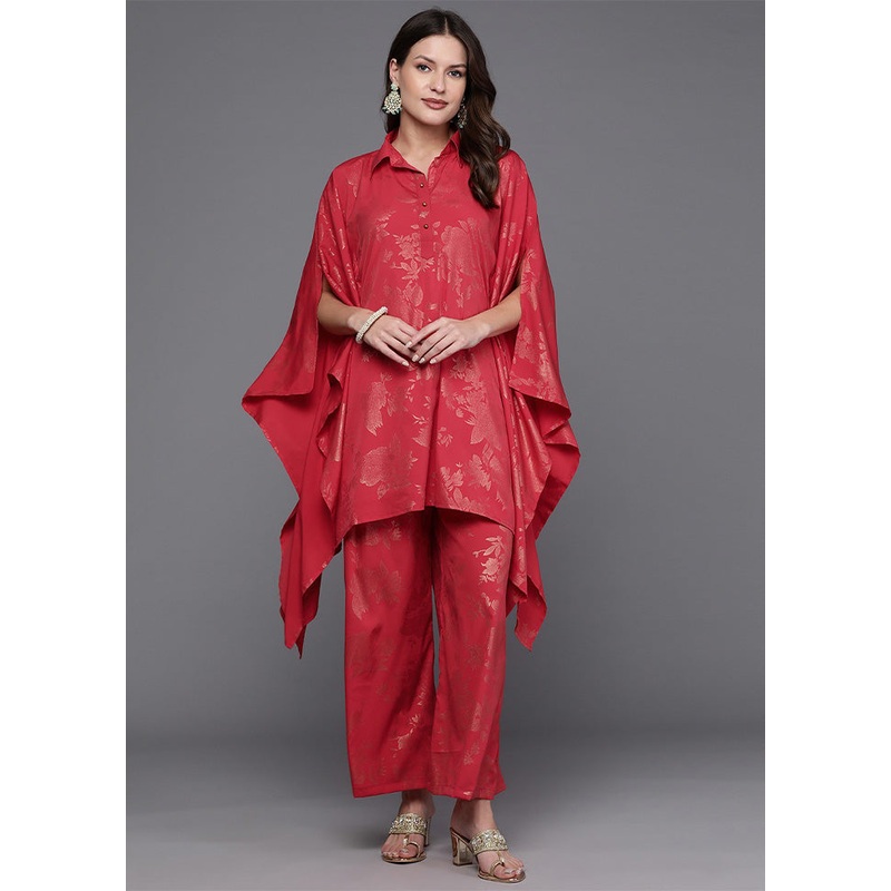 2 Pc Red Readymade Chanderi Tunic Set - JD986601564