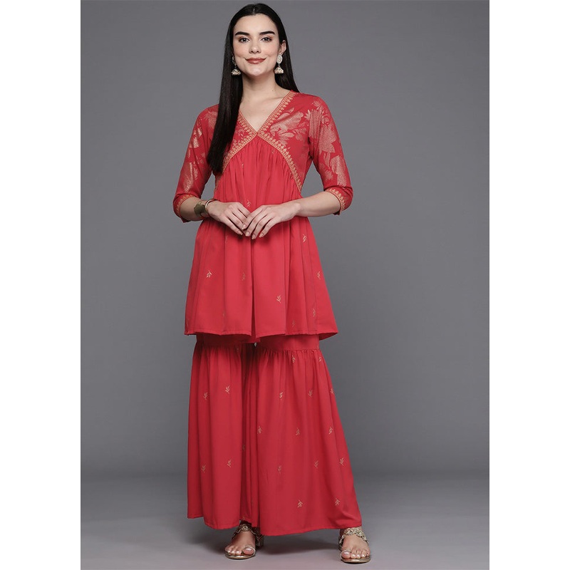 2 Pc Red Readymade Silk Tunic Set - JD986601561