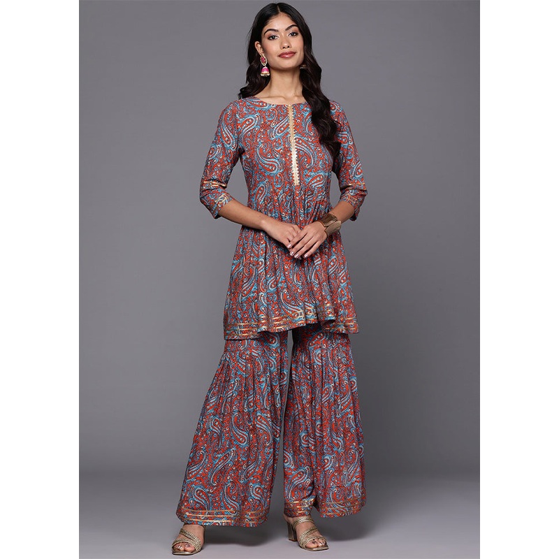 2 Pc Teal Blue Readymade Rayon Tunic Set - JD986601560