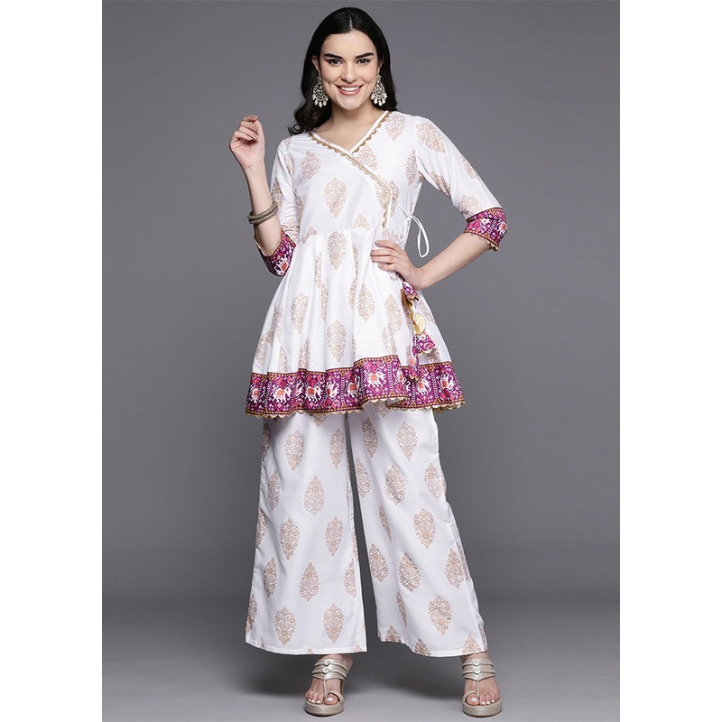 2 Pc White Readymade Silk Tunic Set - JD986601555