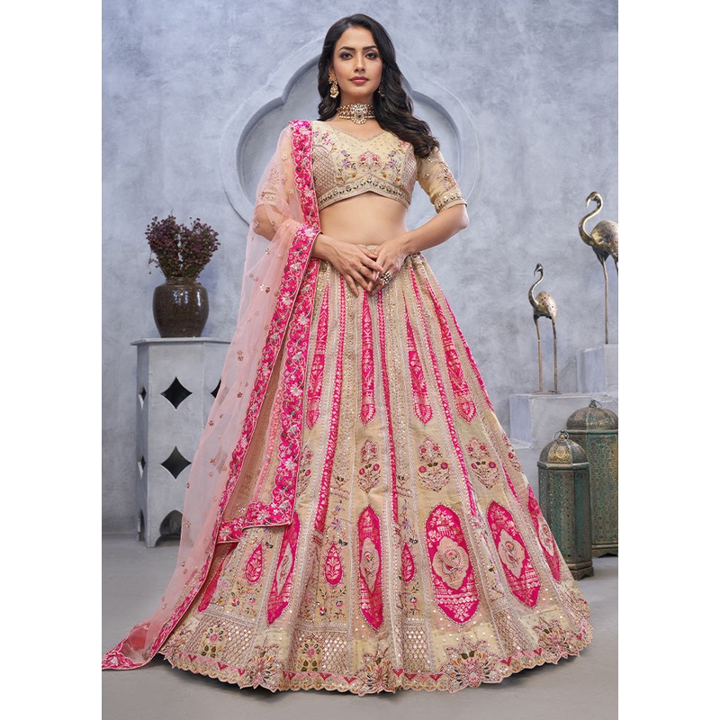 3 Pc Chiku Silk Semi Stitched Lehenga Set - JD986601463