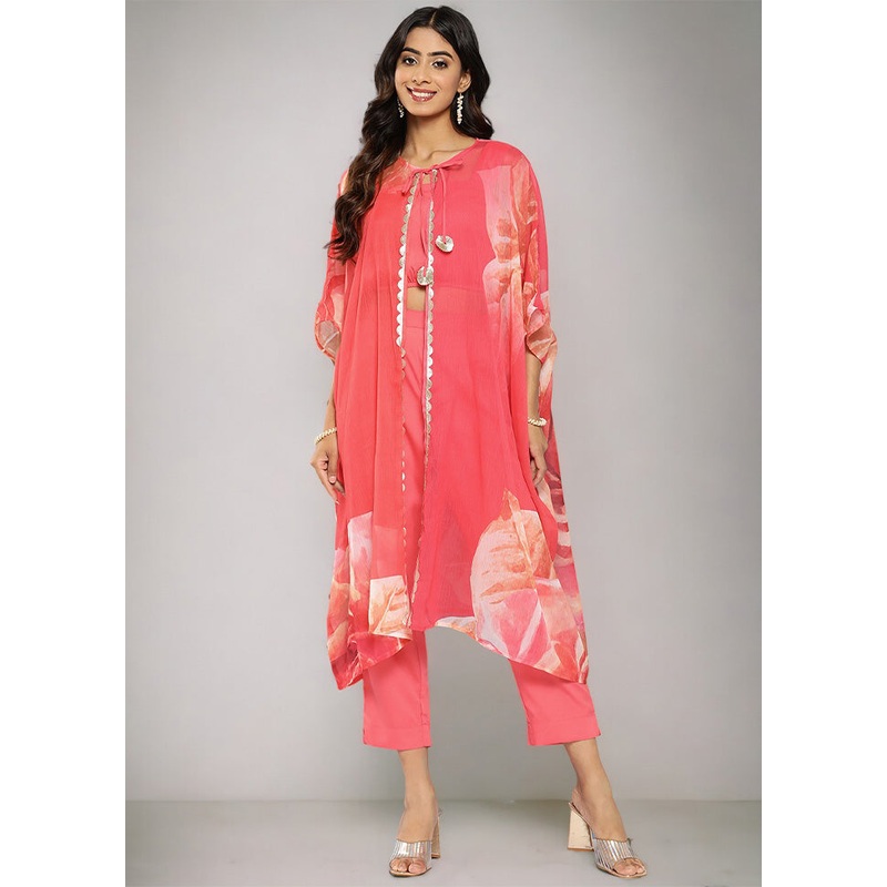 3 Pc Coral Readymade Silk Top Set - JD986601551