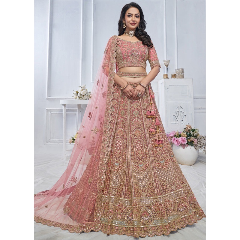 3 Pc Purple Net Semi Stitched Lehenga Set - JD986601441