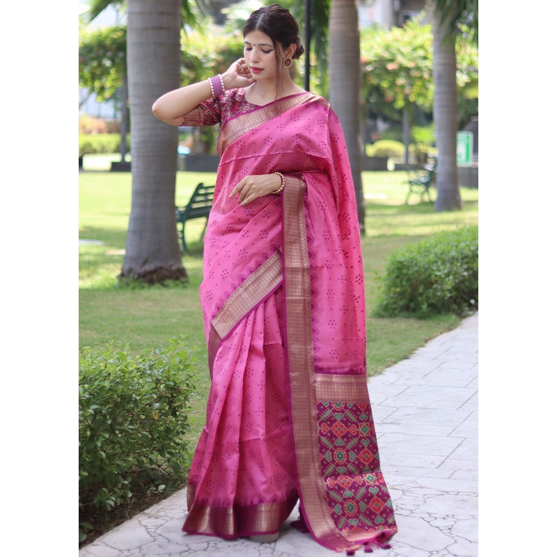 Baby Pink Tussar Silk Saree With Blouse Piece - JD986601539