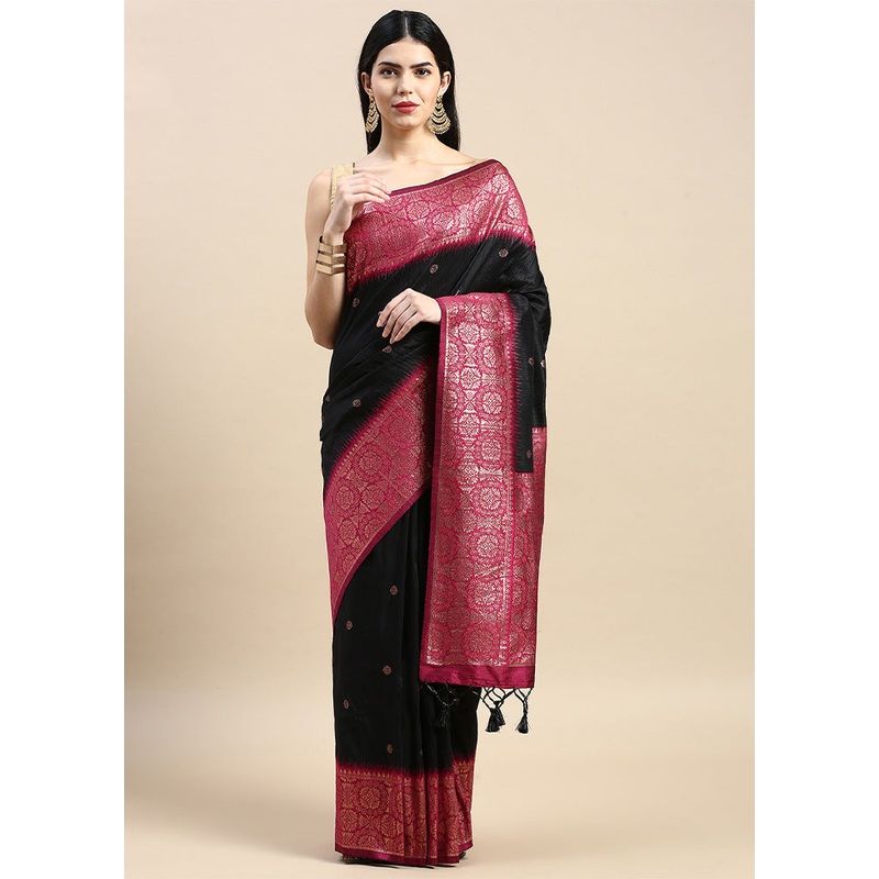 Black Banarasi Silk Saree With Blouse Piece - JD986601538