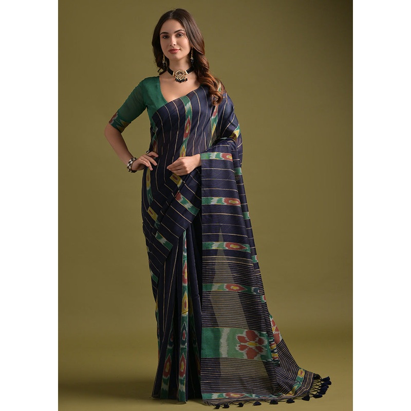 Black Pure Cotton Saree With Blouse Piece - JD986601534