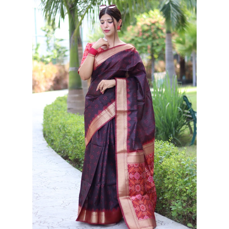 Brown Tussar Silk Saree With Blouse Piece - JD986601531