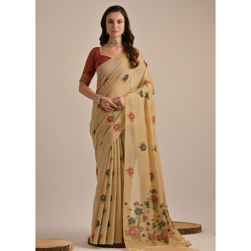 Chiku Pure Cotton Saree With Blouse Piece - JD986601530