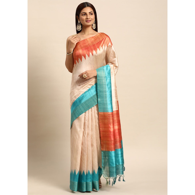 Firoza Tussar Silk Saree With Blouse Piece - JD986601521