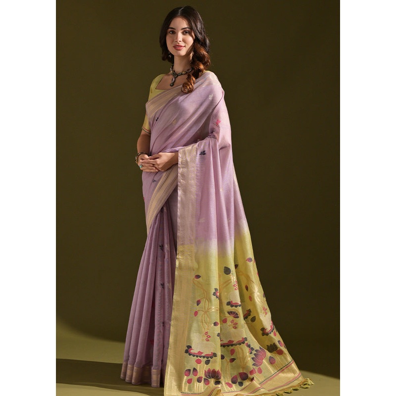 Lavender Pure Cotton Saree With Blouse Piece - JD986601512