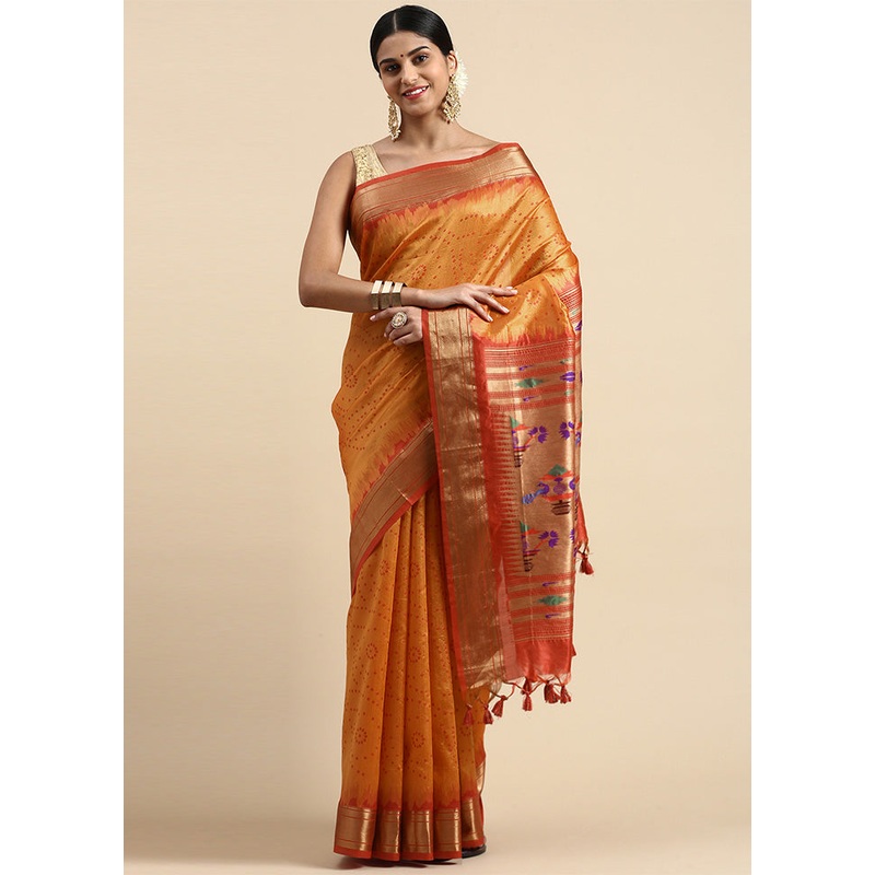 Orange Spun Silk Saree With Blouse Piece - JD986601509