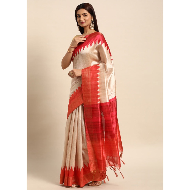 Orange Tussar Silk Saree With Blouse Piece - JD986601508