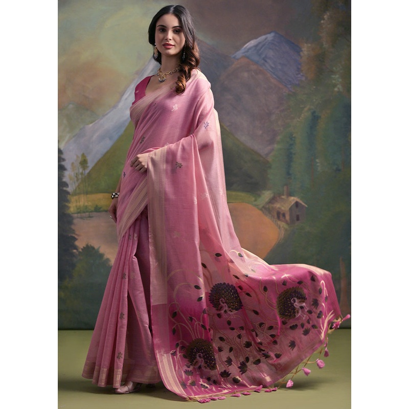 Pink Pure Cotton Saree With Blouse Piece - JD986601500