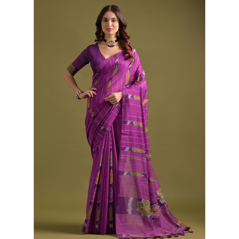 Pink Pure Cotton Saree With Blouse Piece - JD986601503