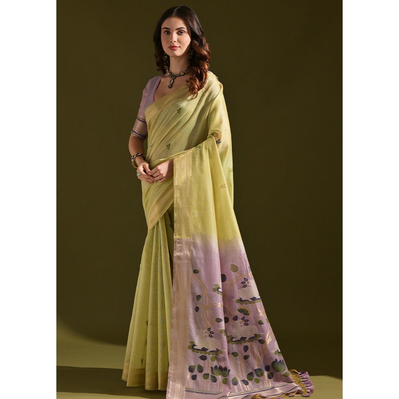 Pista Green Pure Cotton Saree With Blouse Piece - JD986601489
