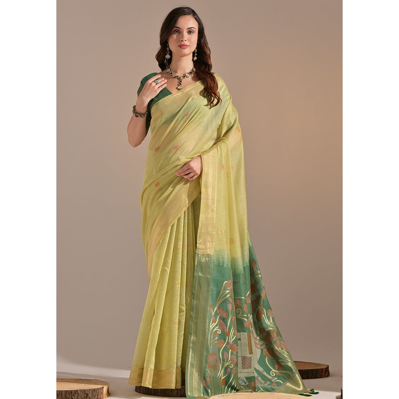 Pista Green Pure Cotton Saree With Blouse Piece - JD986601490