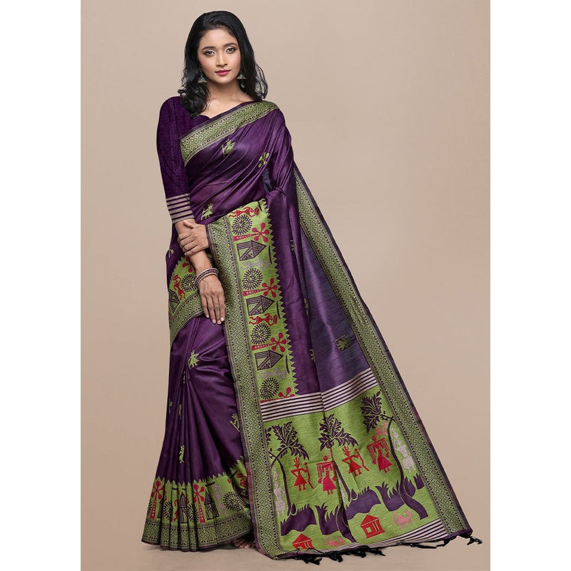 Wine Spun Silk Saree With Blouse Piece - JD986601433