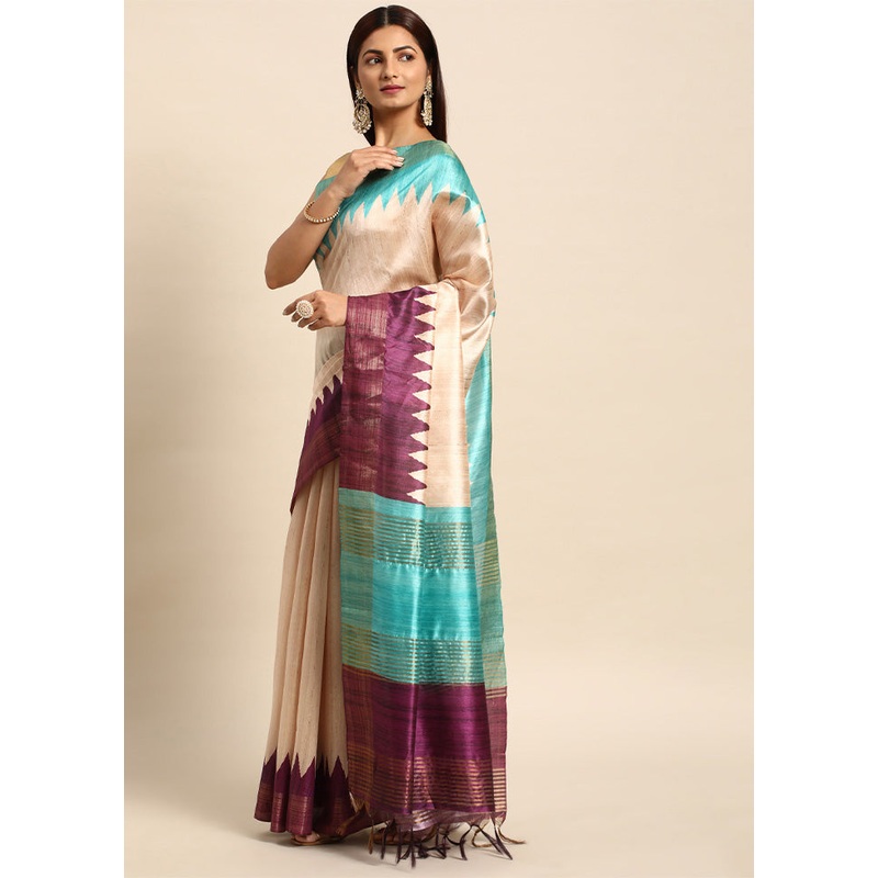Wine Tussar Silk Saree With Blouse Piece - JD986601477