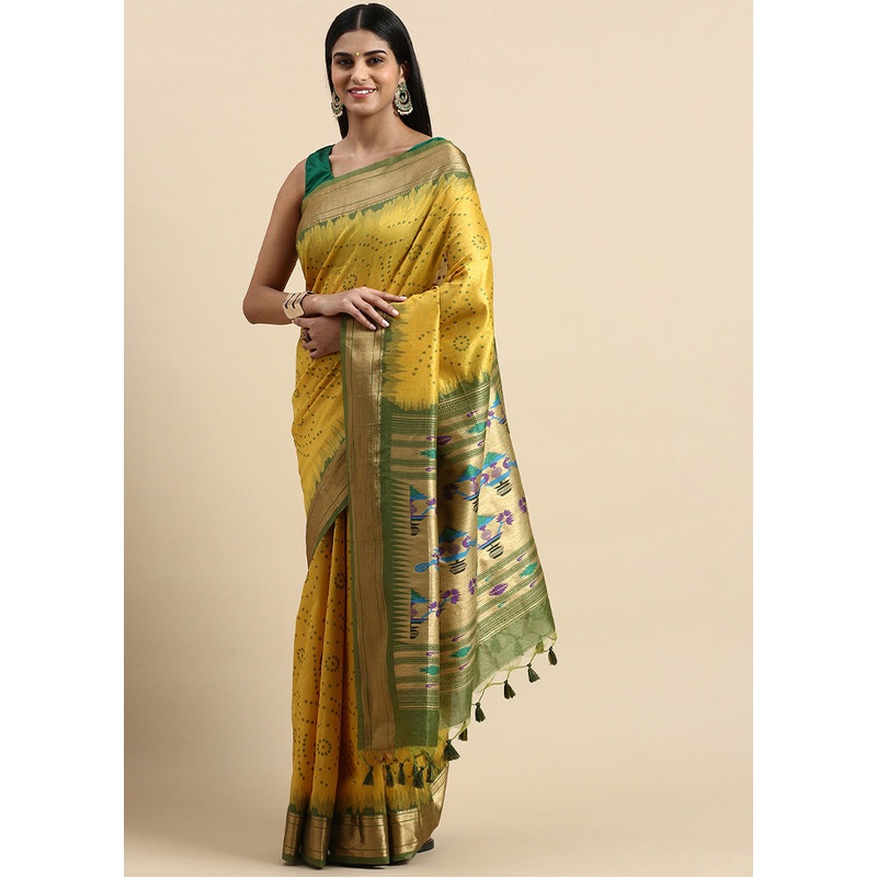 Yellow Spun Silk Saree With Blouse Piece - JD986601470