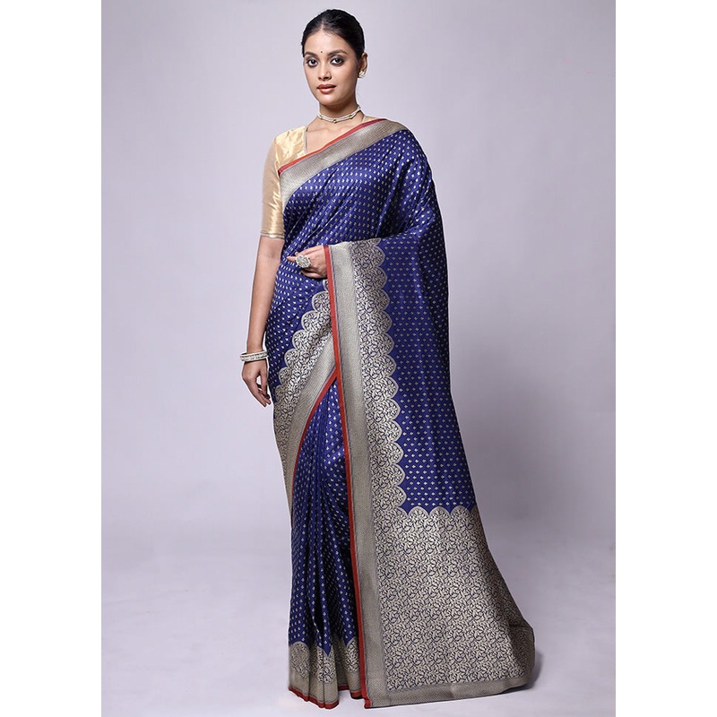 Blue Dupion Silk Saree With Blouse Piece - JD986601256