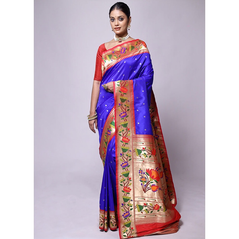 Blue Katan Silk Saree With Blouse Piece - JD986601250