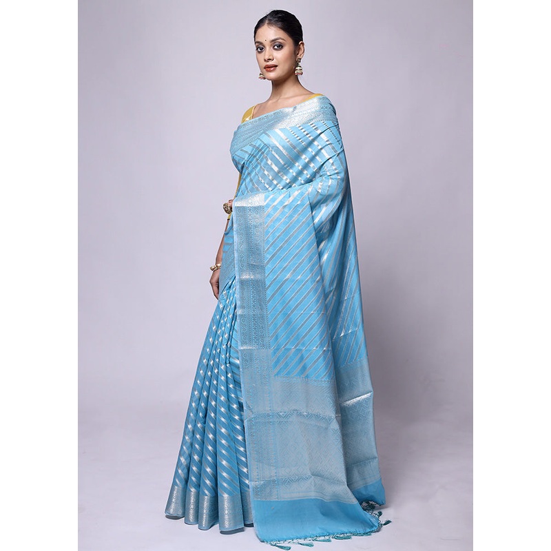 Blue Kora Silk Saree With Blouse Piece - JD986601247