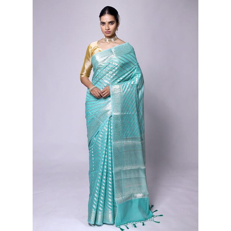 Blue Kora Silk Saree With Blouse Piece - JD986601326
