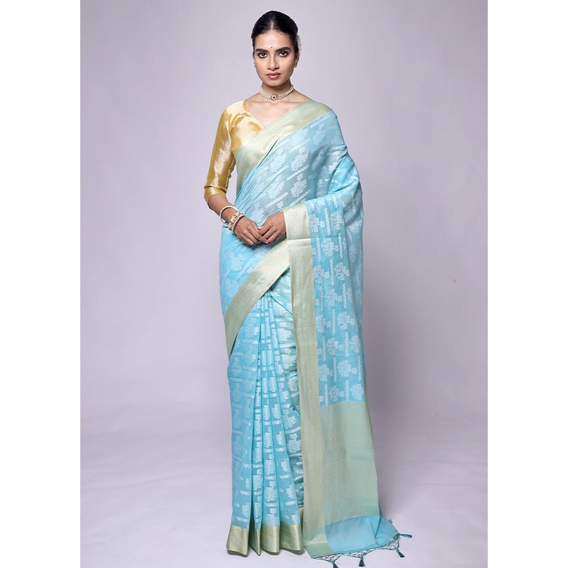 Blue Kora Silk Saree With Blouse Piece - JD986601328