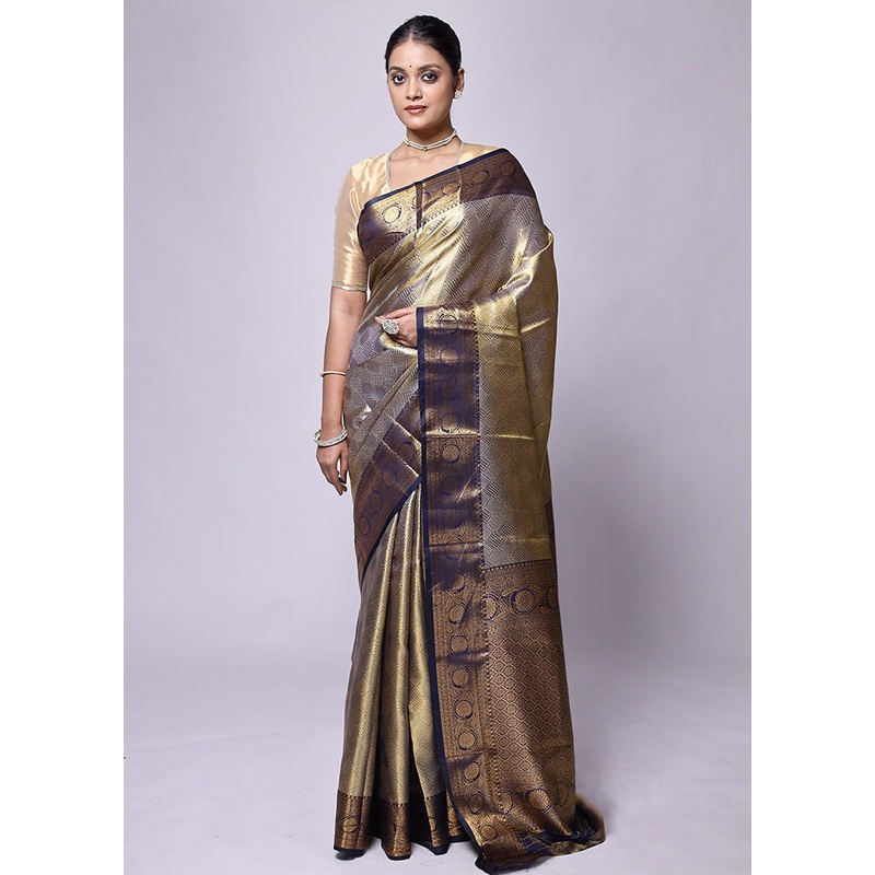 Golden Dupion Silk Saree With Blouse Piece - JD986601235