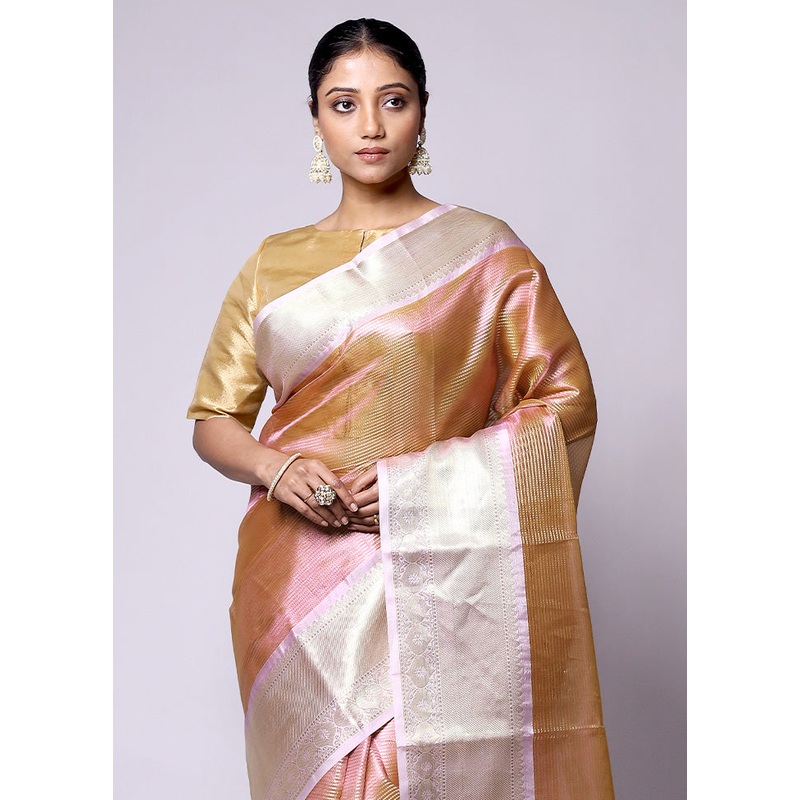 Golden Tissue Silk Saree With Blouse Piece - JD986601403