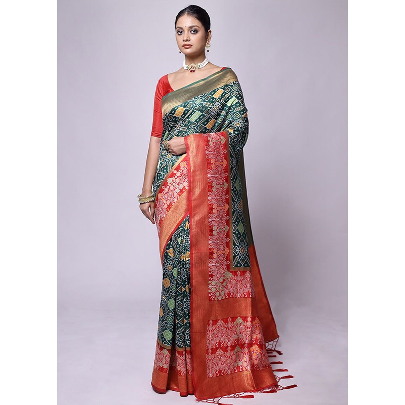 Green Dupion Silk Saree With Blouse Piece - JD986601230