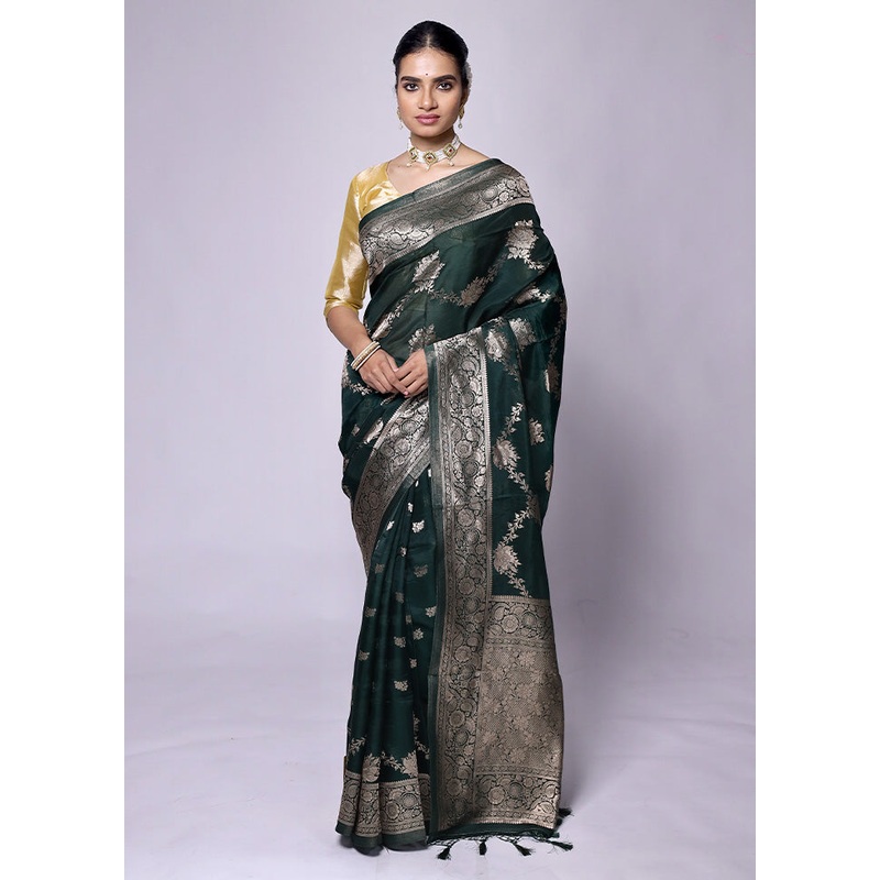 Green Dupion Silk Saree With Blouse Piece - JD986601316