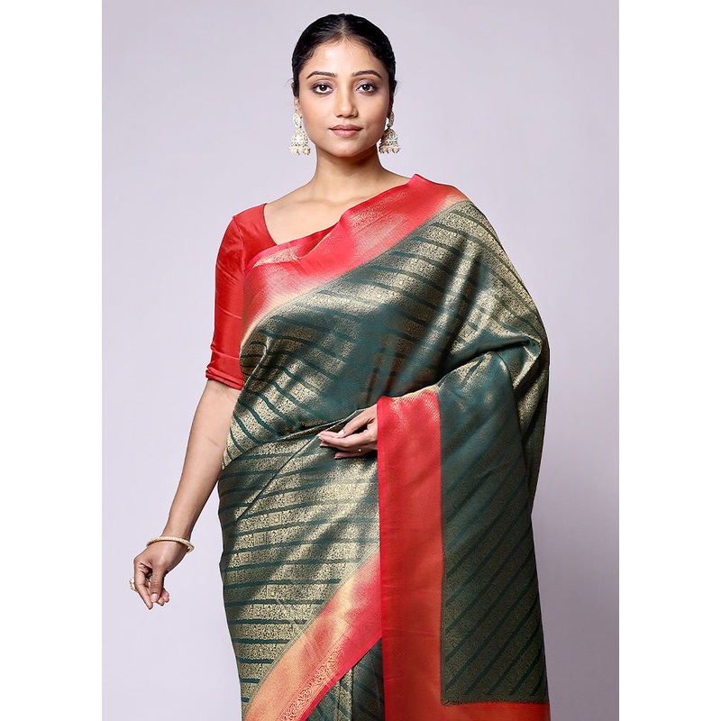 Green Dupion Silk Saree With Blouse Piece - JD986601400