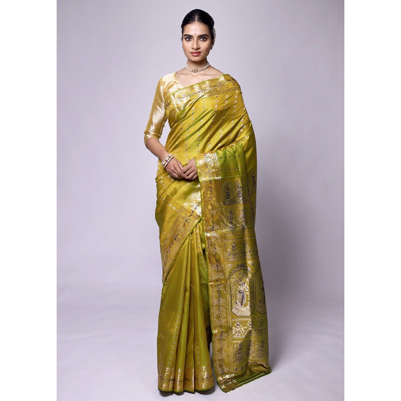 Green Handloom Baluchari Pure Silk Saree With Blouse Piece - JD986601309