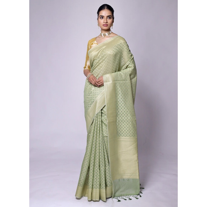 Green Kora Silk Saree With Blouse Piece - JD986601307