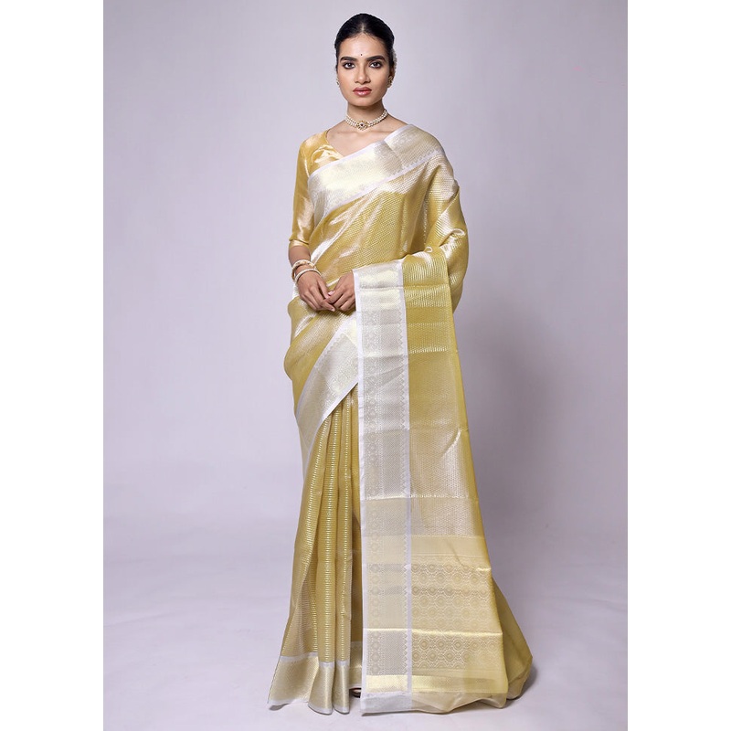 Green Tissue Silk Saree With Blouse Piece - JD986601305