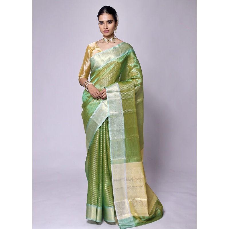 Green Tissue Silk Saree With Blouse Piece - JD986601306