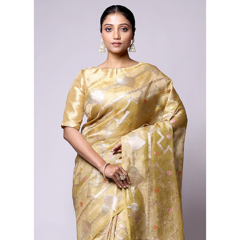 Green Tissue Silk Saree With Blouse Piece - JD986601390