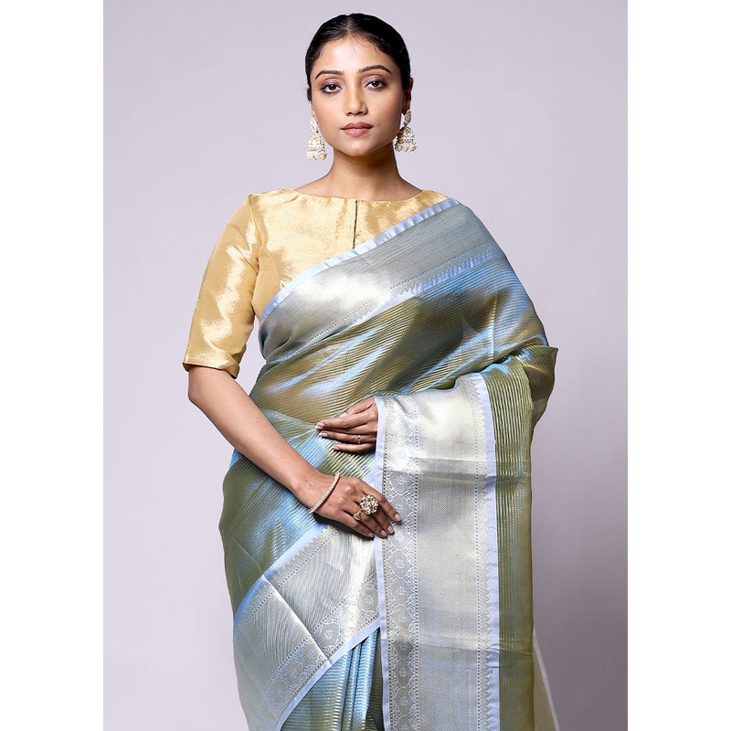 Green Tissue Silk Saree With Blouse Piece - JD986601394