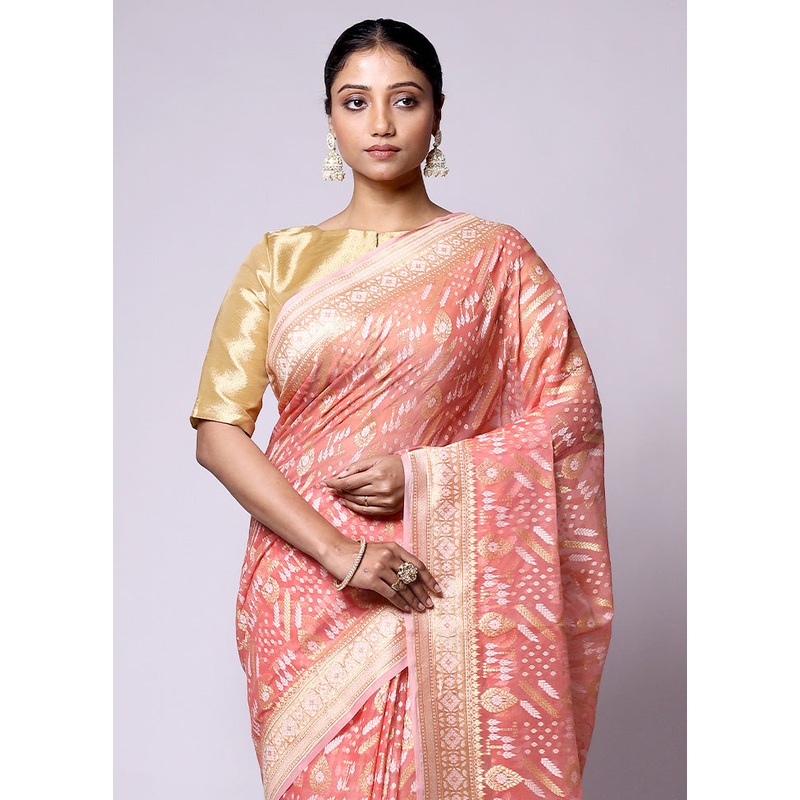 Peach Pure Cotton Saree With Blouse Piece - JD986601385