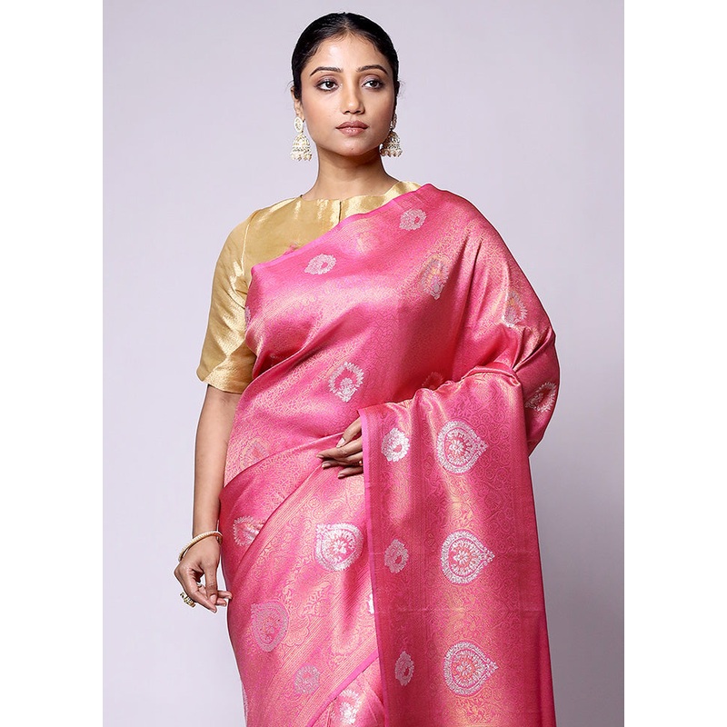 Pink Dupion Silk Saree With Blouse Piece - JD986601383