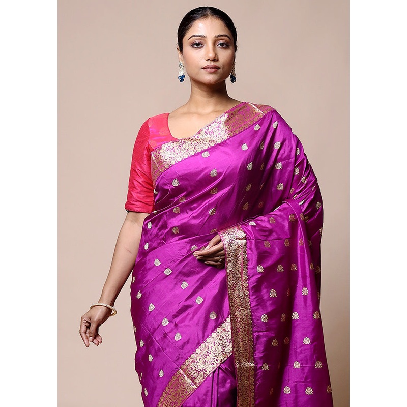 Pink Handloom Assam Pure Silk Saree With Blouse Piece - JD986601381