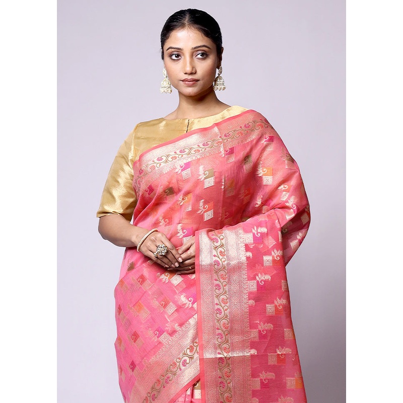 Pink Kora Silk Saree With Blouse Piece - JD986601380