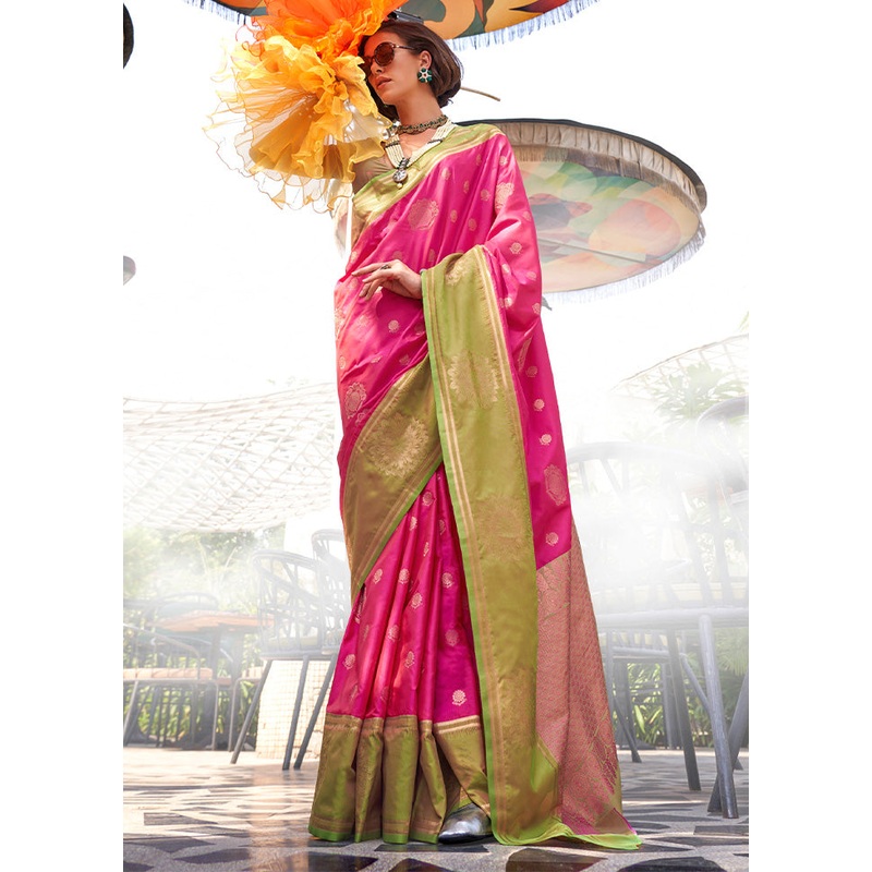 Pink Spun Silk Saree With Blouse Piece - JD986601345