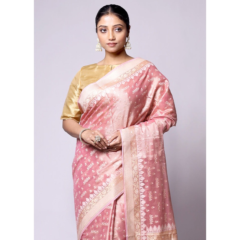 Pink Tissue Silk Saree With Blouse Piece - JD986601378