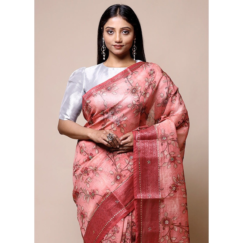Pink Tussar Silk Saree With Blouse Piece - JD986601377